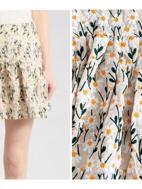 Avec Les Filles Embroidered Daisy Cotton Floral Mini Skirt, NEW